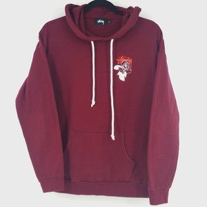 Stussy Maroon Rose Graphic Print Hoodie Medium
